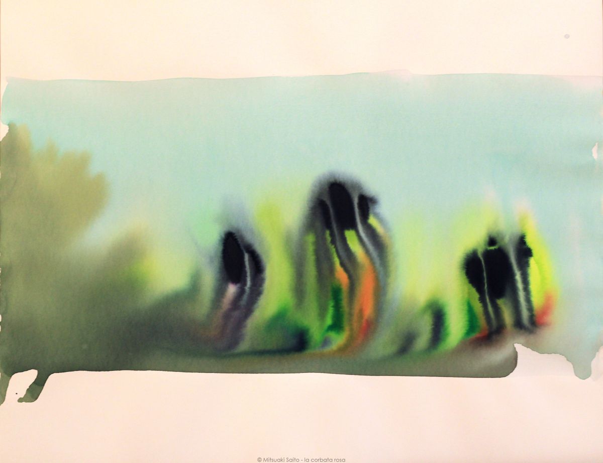 Mitsuaki Saito, Niwa 25, 50x65cm, aquarelle sur papier, encadrée 60x80cm, 2019. Mitsuaki Saito, Niwa 25, 50x65cm, aquarelle sur papier, encadrée 60x80cm, 2019.